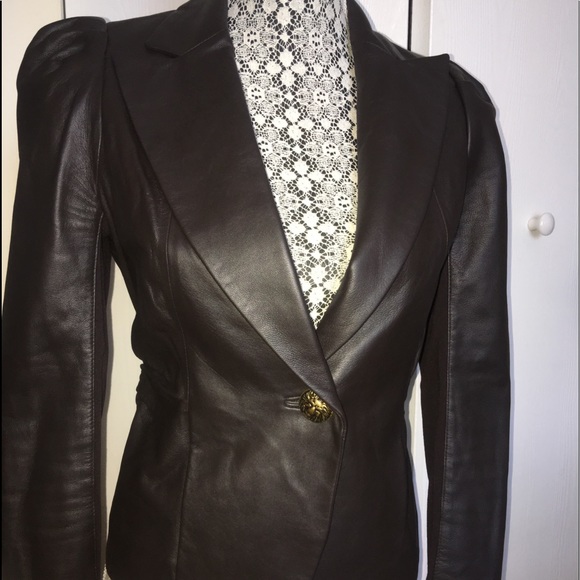 LEIFSDOTTIR LEATHER JACKET BROWN BLAZER - Picture 3 of 7